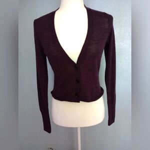 Ann Taylor Dark Purple Long Sleeve Button Up Cardigan Sweater